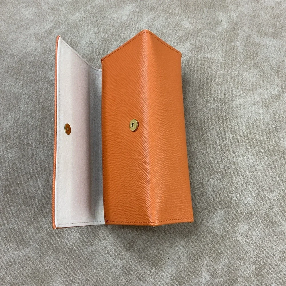 Tory Burch Sunglasses Glasses Semi-hard Case Orange Saffiano Leather Magnet Snap